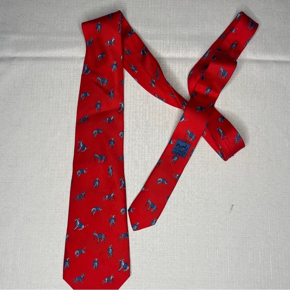 Hermes Other - Men’s Hermes silk blue Red donkey Silk Tie with Blue Pattern‎